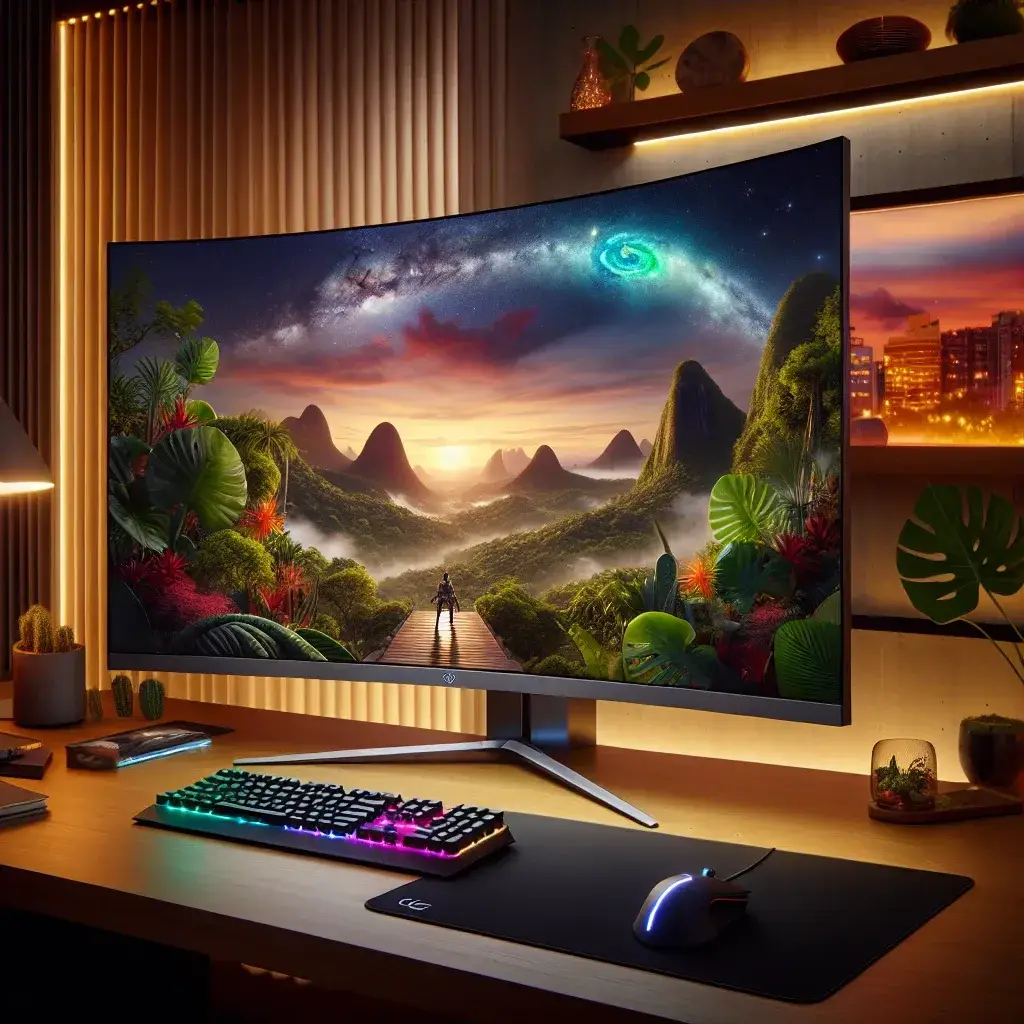 "Samsung 49 polegadas QLED curvo monitor gamer lançado no Brasil, destacando sua tela ampla e design moderno, ideal para gamers em busca de imersão e qualidade de imagem."
