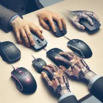 "Imagem comparativa de mouses ambidestros projetados para usuários canhotos, destacando características como design ergonômico, botões personalizáveis e tecnologia de sensor, em um fundo que representa o mercado nacional."